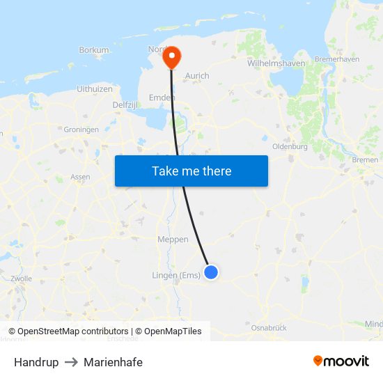 Handrup to Marienhafe map