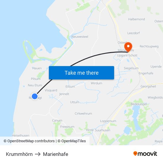 Krummhörn to Marienhafe map