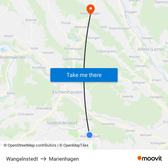 Wangelnstedt to Marienhagen map