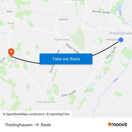 Thedinghausen to Riede map