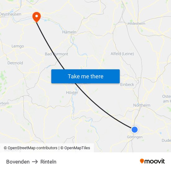 Bovenden to Rinteln map