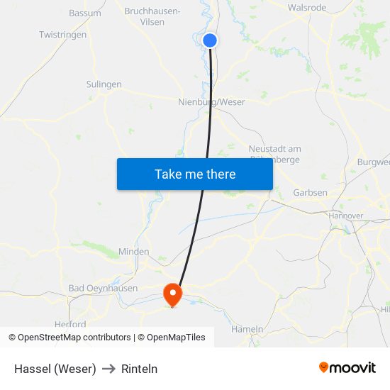 Hassel (Weser) to Rinteln map