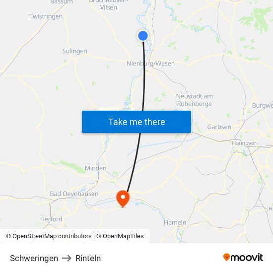 Schweringen to Rinteln map