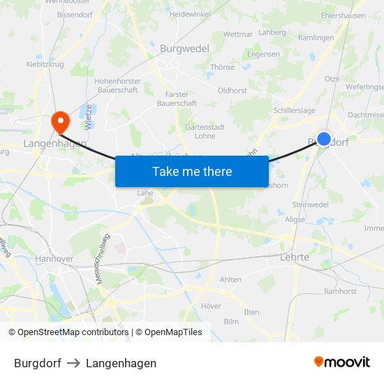 Burgdorf to Langenhagen map