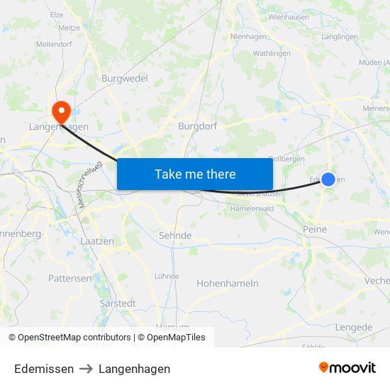 Edemissen to Langenhagen map