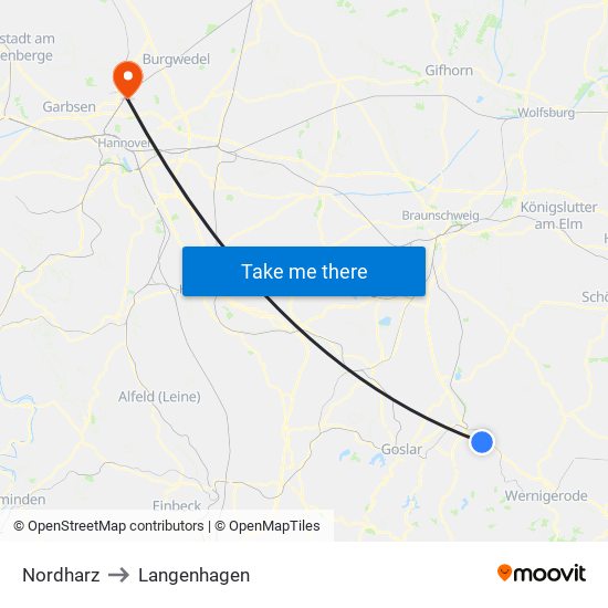 Nordharz to Langenhagen map