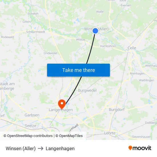 Winsen (Aller) to Langenhagen map