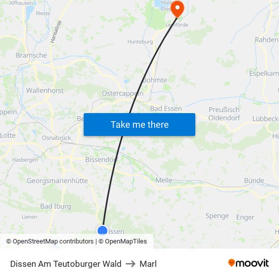 Dissen Am Teutoburger Wald to Marl map