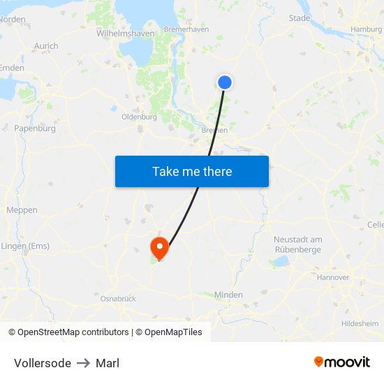 Vollersode to Marl map