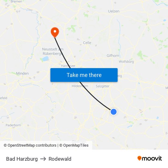 Bad Harzburg to Rodewald map