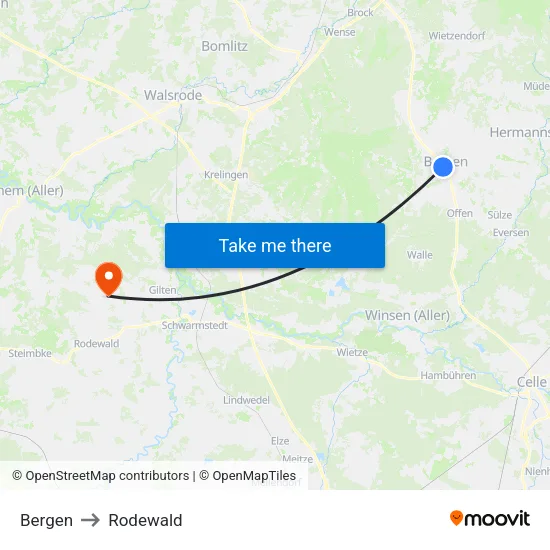 Bergen to Rodewald map