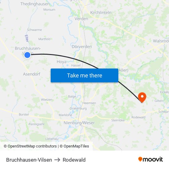 Bruchhausen-Vilsen to Rodewald map