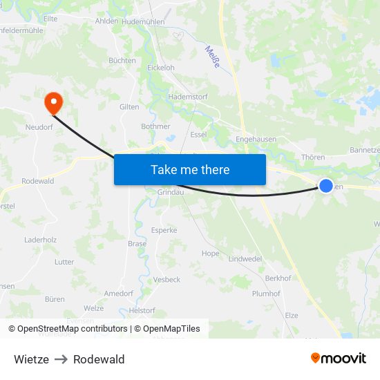Wietze to Rodewald map