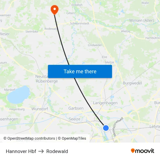 Hannover Hbf to Rodewald map