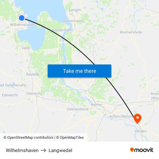 Wilhelmshaven to Langwedel map