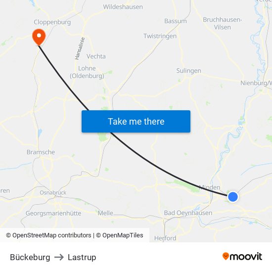 Bückeburg to Lastrup map