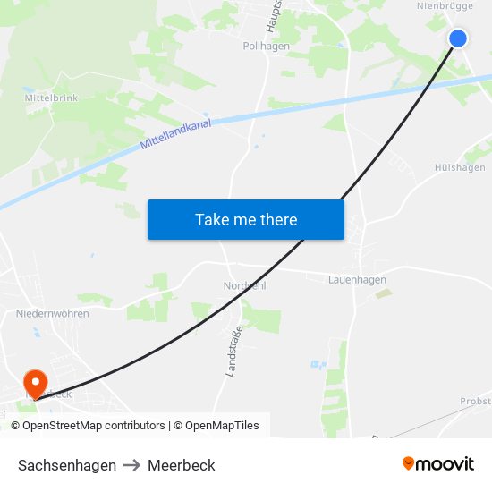 Sachsenhagen to Meerbeck map