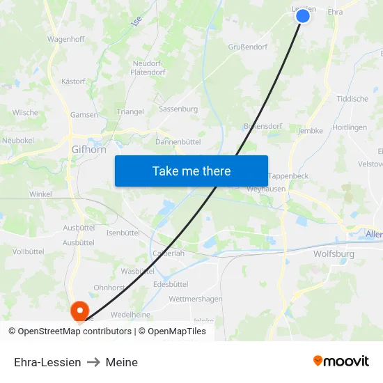 Ehra-Lessien to Meine map