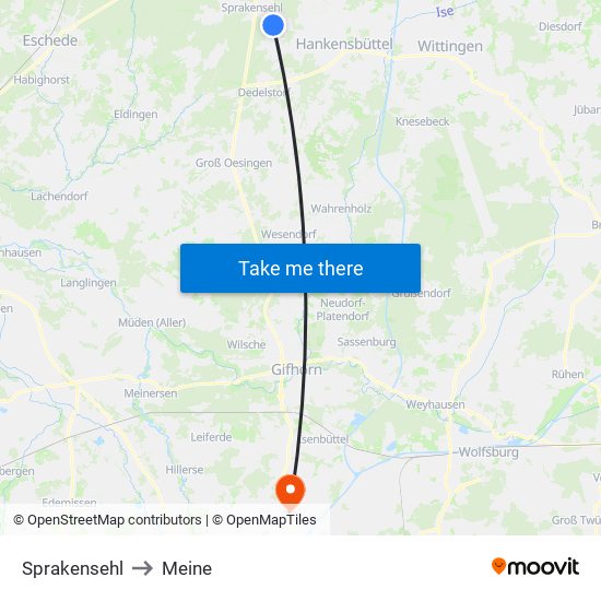Sprakensehl to Meine map