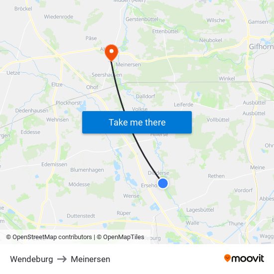 Wendeburg to Meinersen map