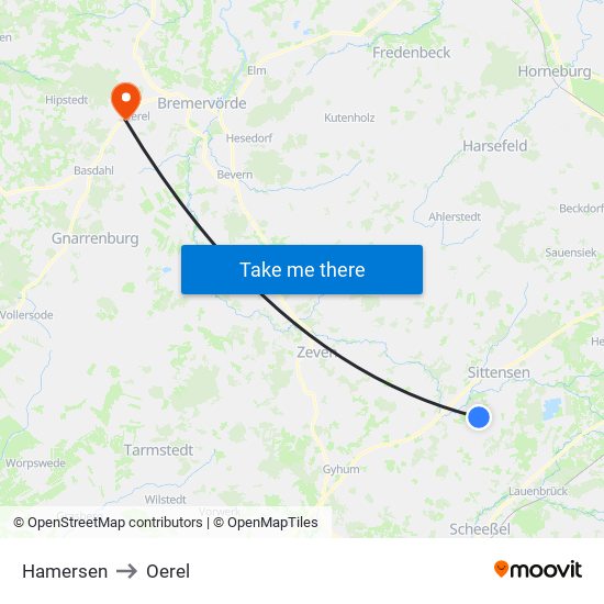 Hamersen to Oerel map