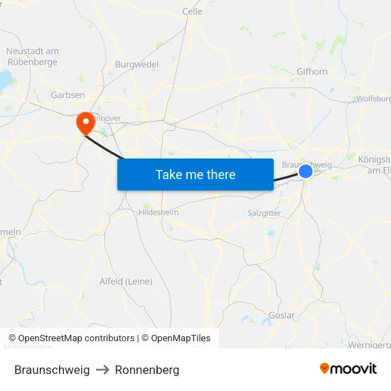 Braunschweig to Ronnenberg map