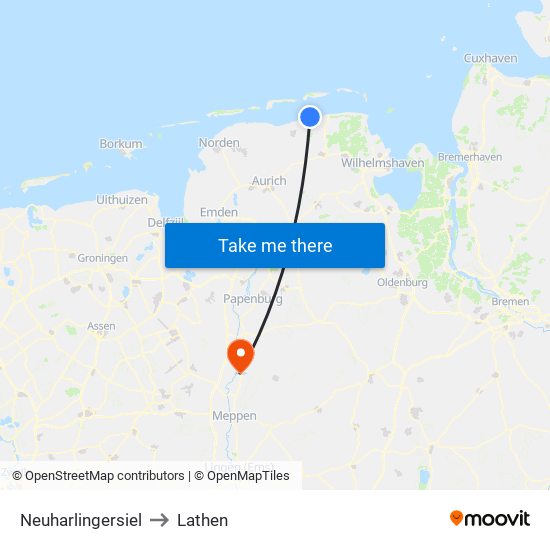 Neuharlingersiel to Lathen map