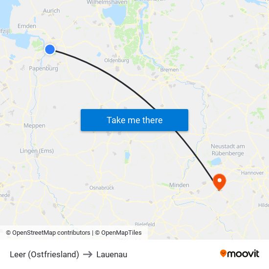 Leer (Ostfriesland) to Lauenau map