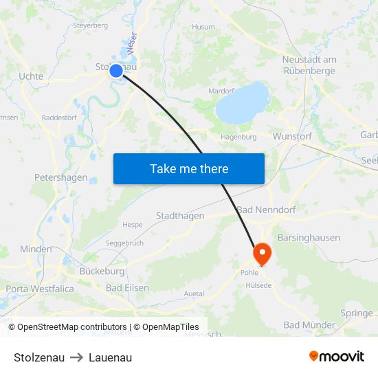 Stolzenau to Lauenau map