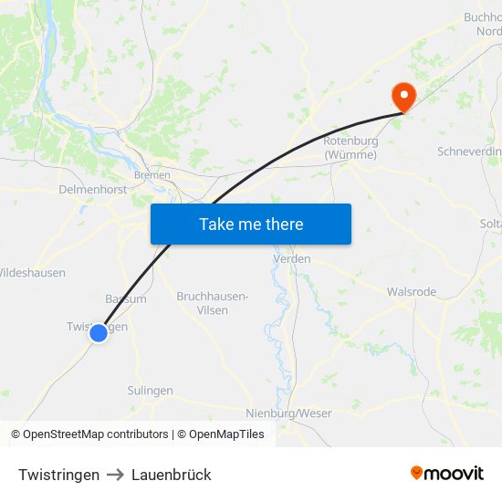 Twistringen to Lauenbrück map