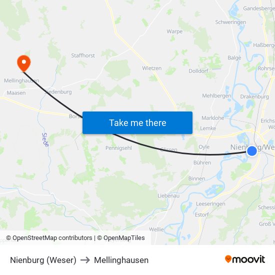 Nienburg (Weser) to Mellinghausen map