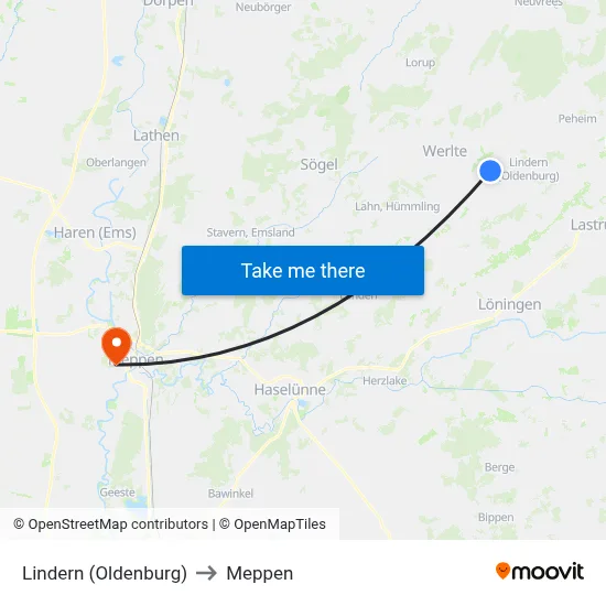 Lindern (Oldenburg) to Meppen map