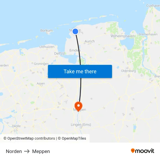 Norden to Meppen map