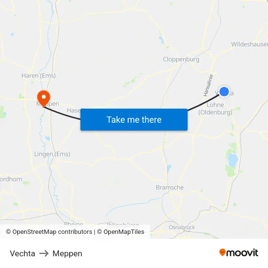 Vechta to Meppen map