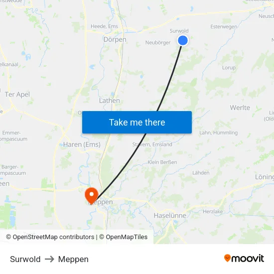Surwold to Meppen map
