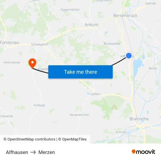 Alfhausen to Merzen map