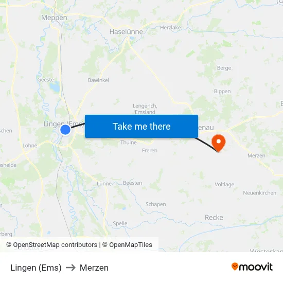 Lingen (Ems) to Merzen map