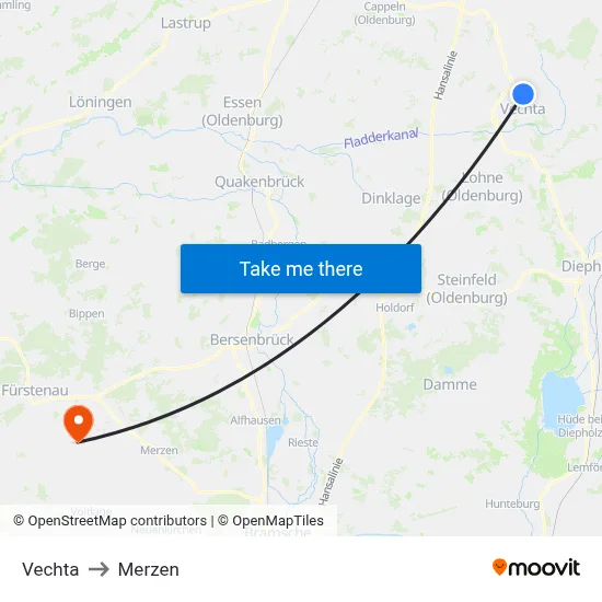 Vechta to Merzen map