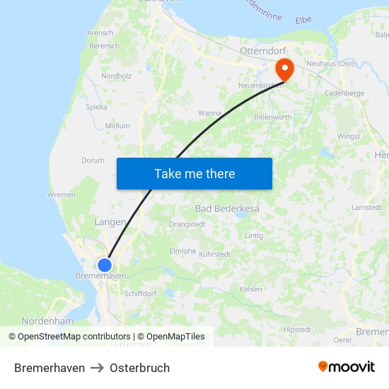 Bremerhaven to Osterbruch map