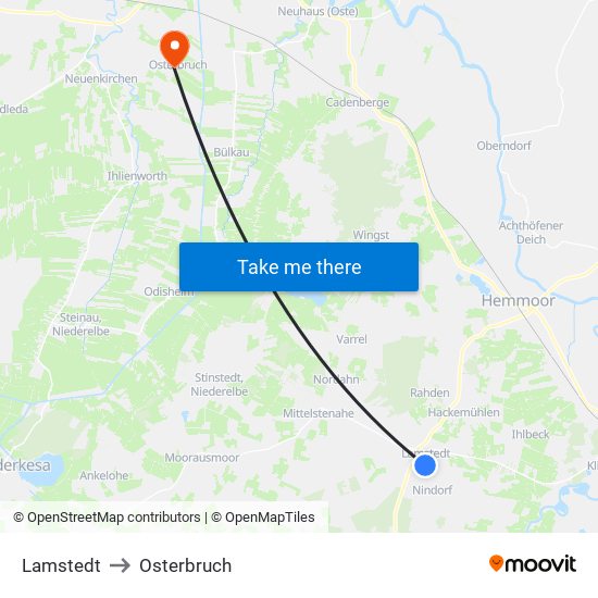 Lamstedt to Osterbruch map