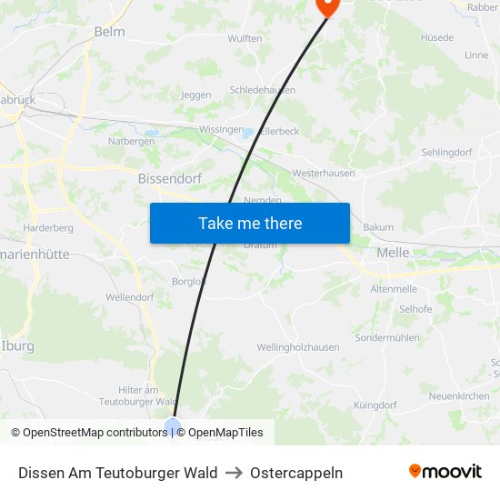 Dissen Am Teutoburger Wald to Ostercappeln map