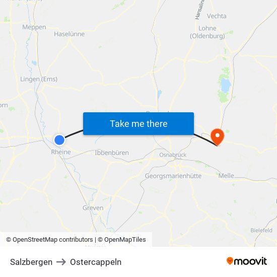 Salzbergen to Ostercappeln map