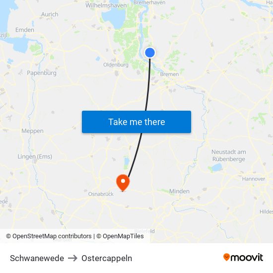 Schwanewede to Ostercappeln map