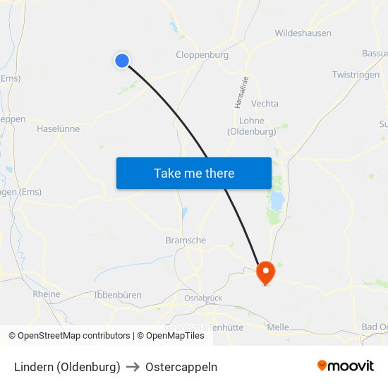 Lindern (Oldenburg) to Ostercappeln map