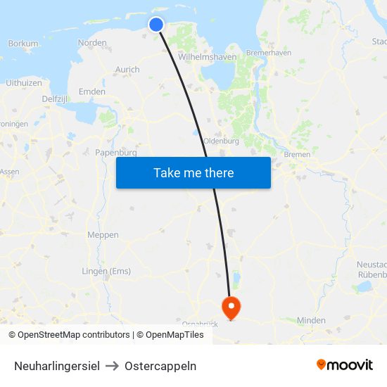 Neuharlingersiel to Ostercappeln map