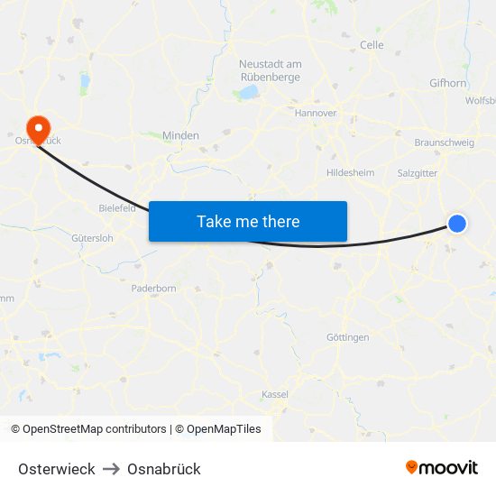 Osterwieck to Osnabrück map
