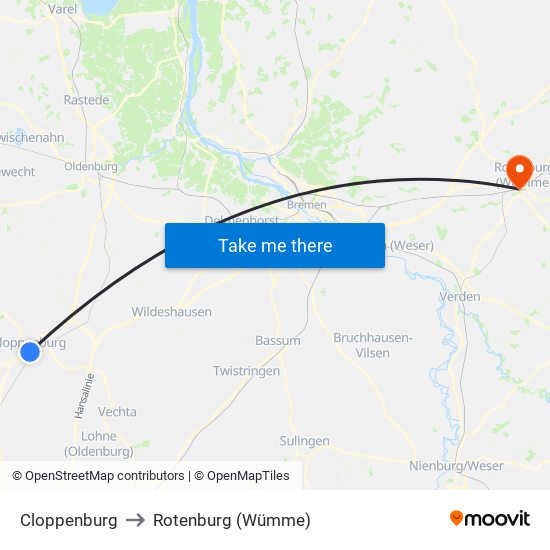 Cloppenburg to Rotenburg (Wümme) map