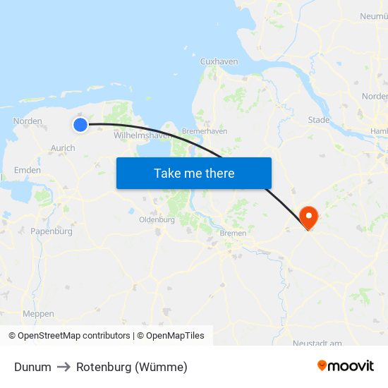 Dunum to Rotenburg (Wümme) map
