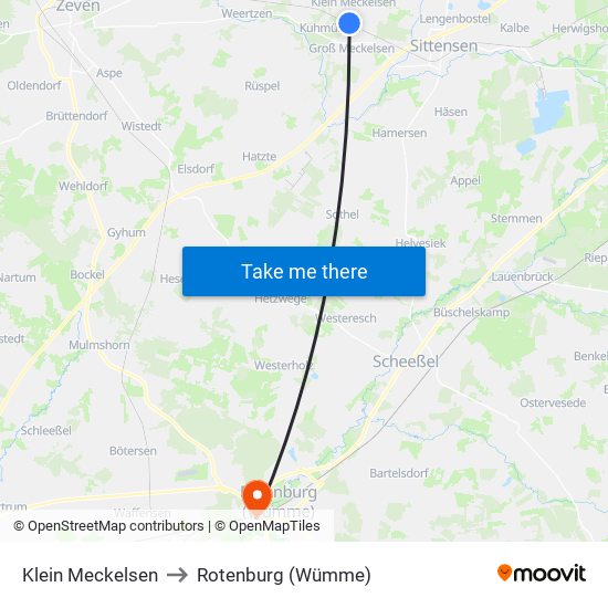 Klein Meckelsen to Rotenburg (Wümme) map