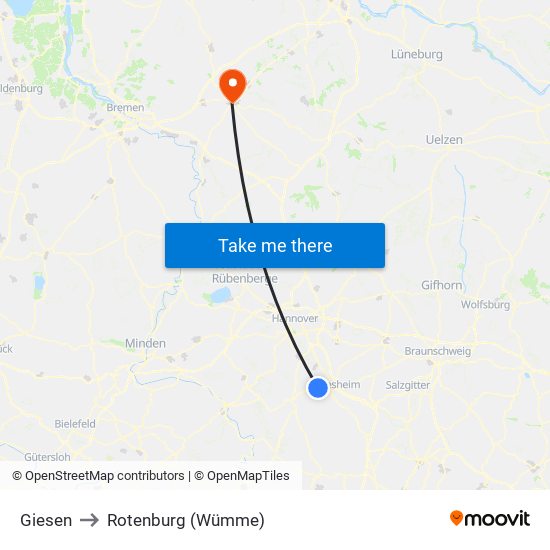 Giesen to Rotenburg (Wümme) map